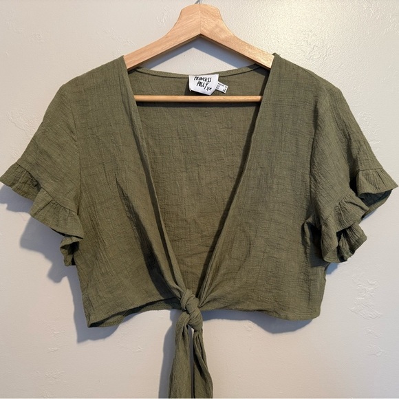 Princess Polly Honey Honey Olive Green Crossover Crop Top Size 6 Boho Vacation - Picture 3 of 13